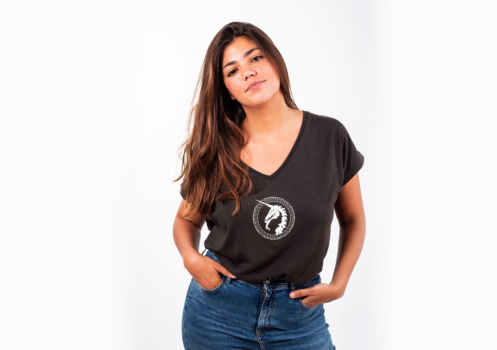 Woman Dark Grey T-shirt - Unicorn Print