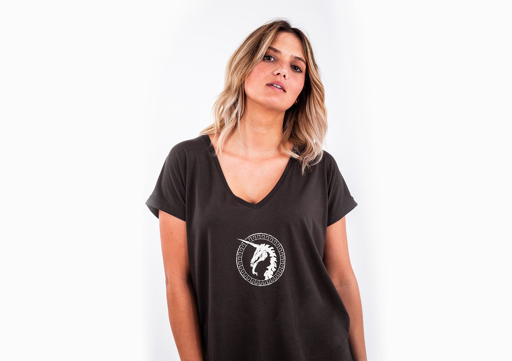 Woman Dark Grey T-shirt - Unicorn Print