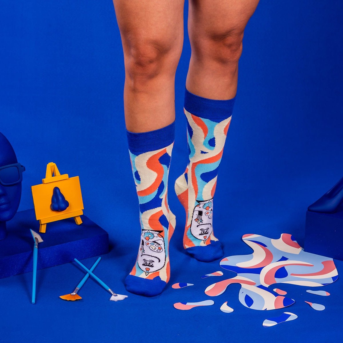 Artsy - Blue and Redorange Socks