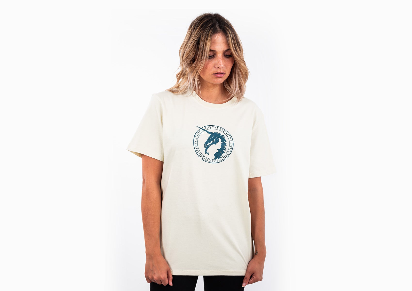 Beige T-shirt - Unicorn Print